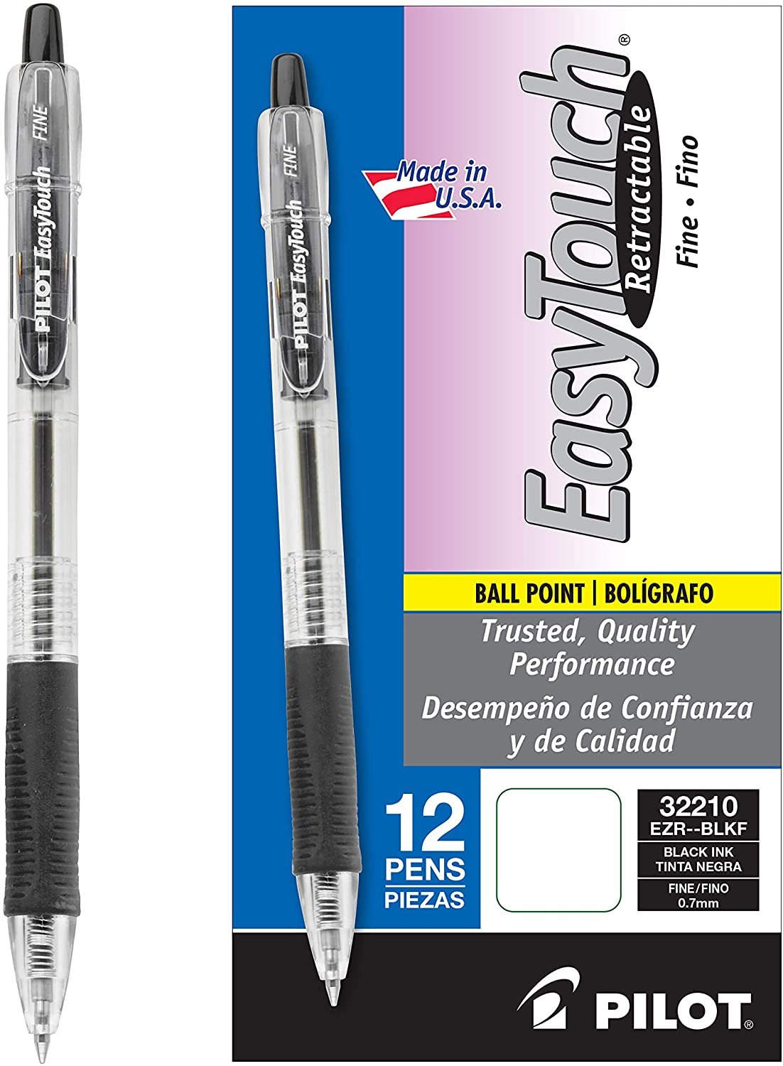 Pilot EasyTouch Refillable and Retractable Ballpoint Pens, Fine Point,  Black Ink, 12-Pack